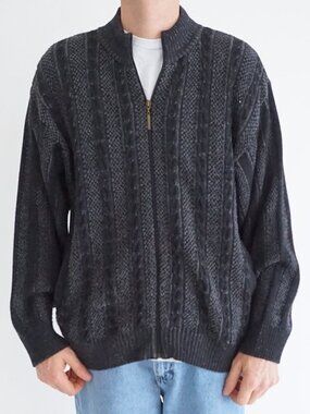 Cooper Grey Black Merino Wool Blend Crewneck Knit Sweater Classic Pullover M